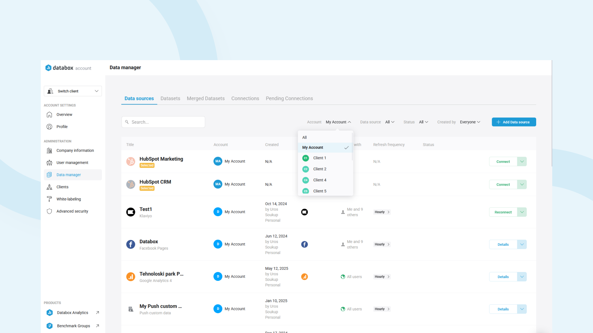 Manage Data Sources and User Permissions Across All Accounts – from One View