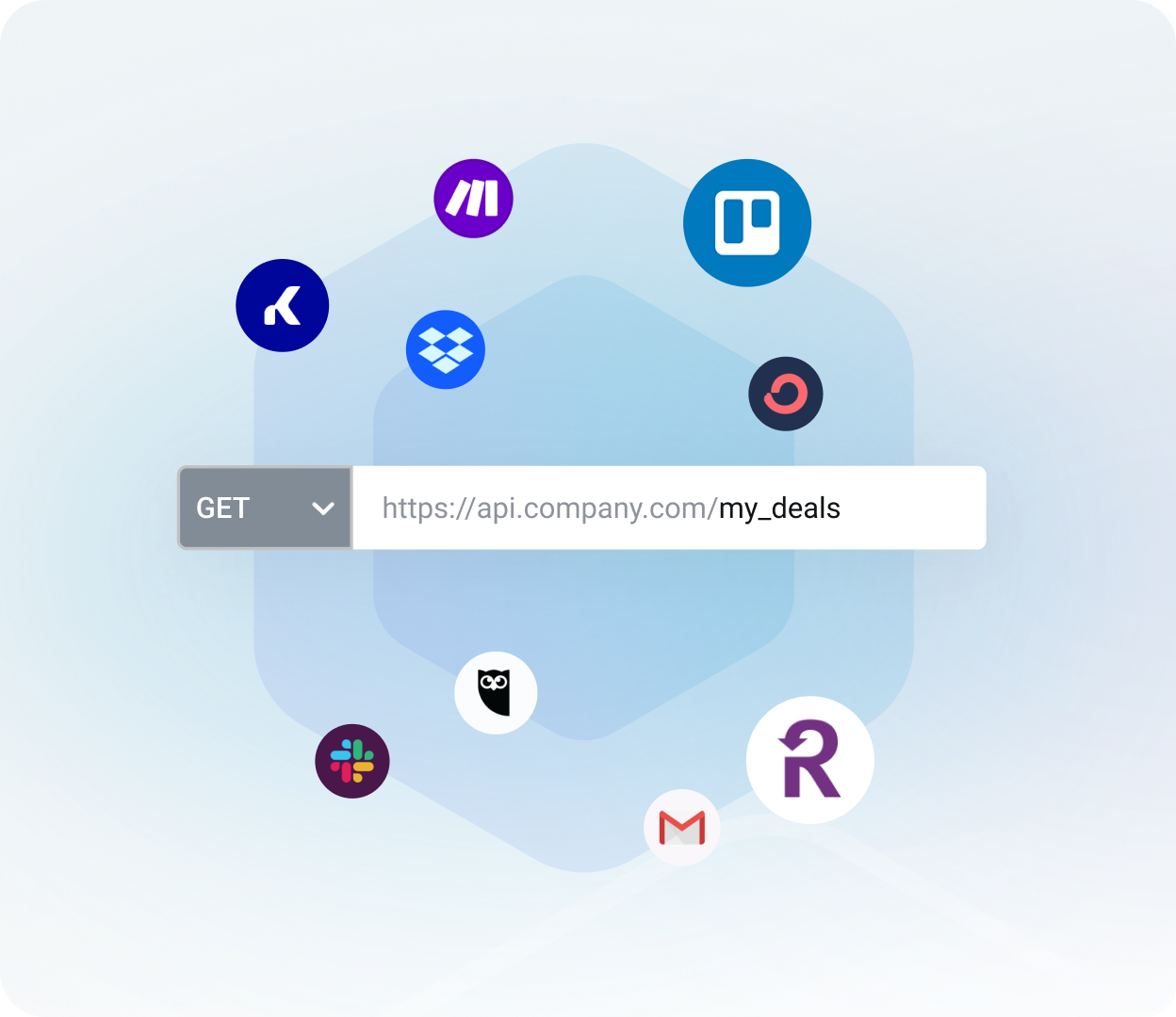 Databox custom API integration interface showing third-party app connections