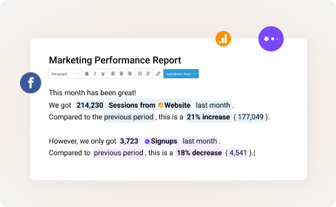Databox data stories report with dynamic fields and automatic metric updates