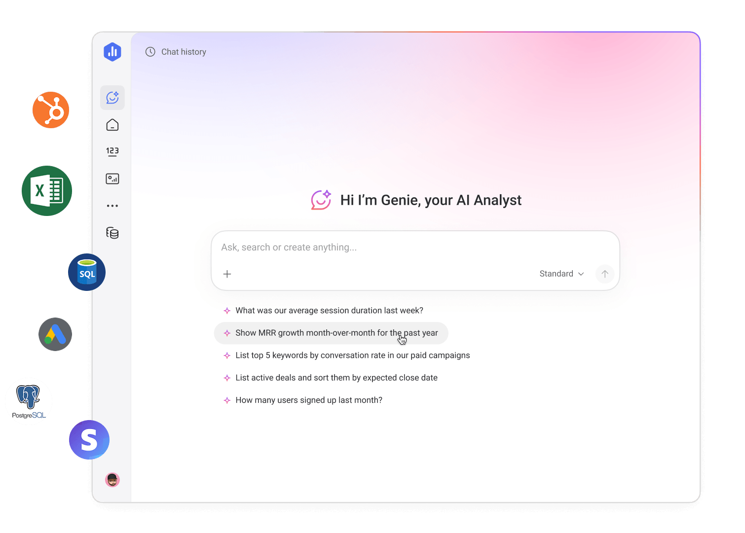 Databox AI Analyst Genie providing instant answers to business performance questions through conversational AI interface