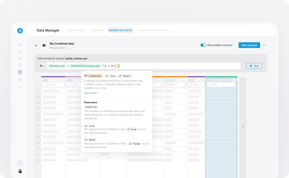 Databox derived metrics interface for calculating new columns from existing data