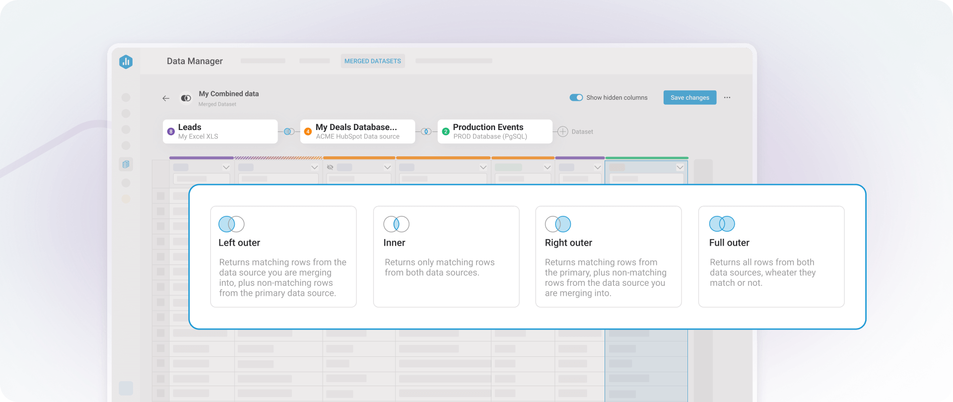 Merge dataset options screen