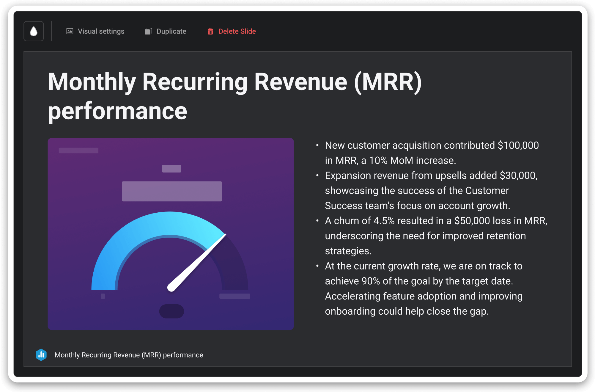 Montly recurring revenue report slide