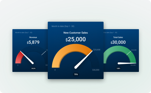 Databox real-time progress gauges with traffic-light colors for instant performance tracking